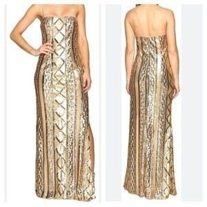Adrianna Papell gold sequin strapless gown